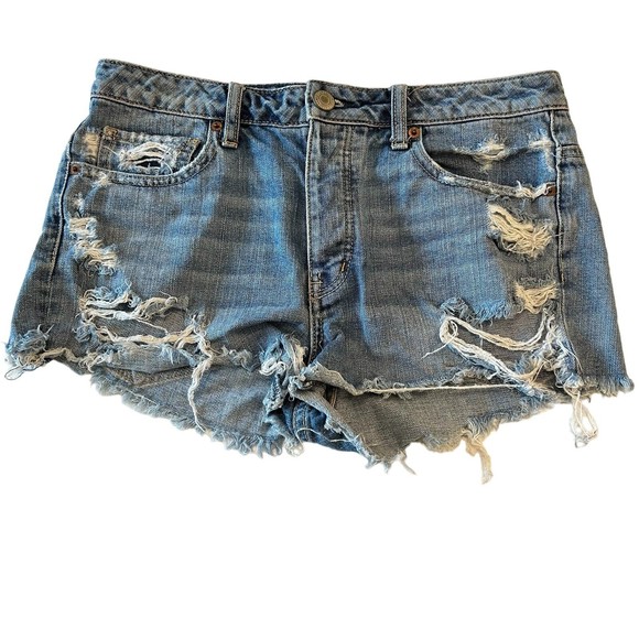 American Eagle Outfitters Pants - American Eagle Women's Hi-Rise Festival Button Fly Shorts Distressed Sz. 8 #1122